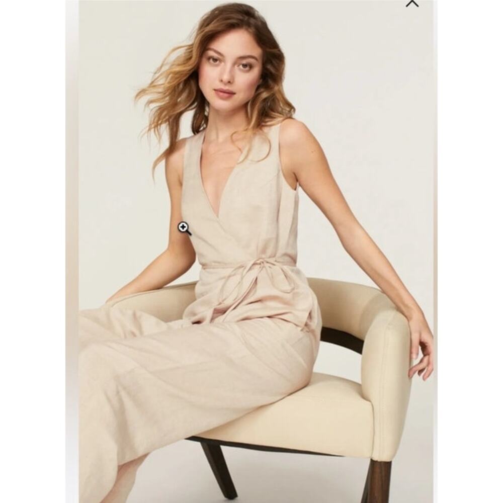 Rosetta Getty Oatmeal Apron Jumpsuit Sleeveless Wide Leg Linen Blend Beige Tan 6